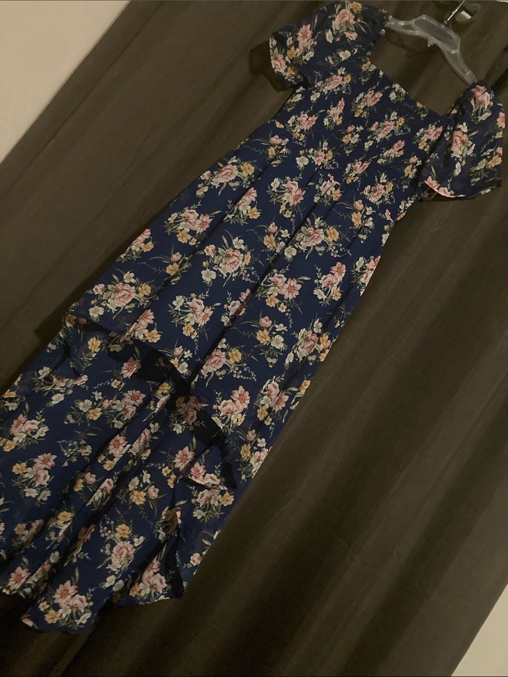 As U Wish Navy Floral High-Low Dress with Pink Blooms